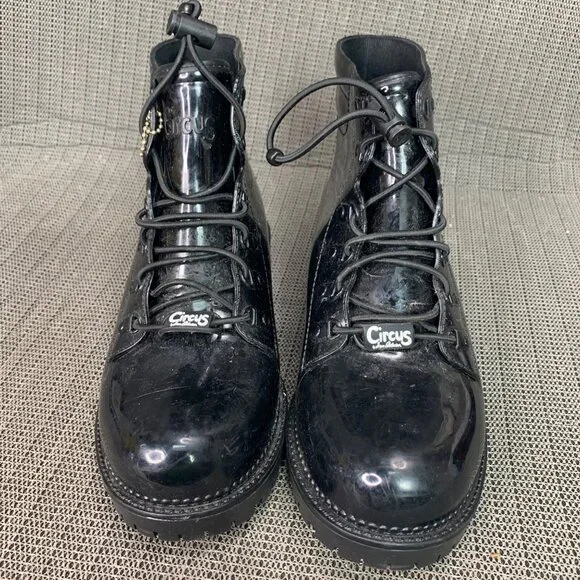 Circus By Sam Edelman Womens Size 9 Black Patent Combat Boots - Picture 2 of 8
